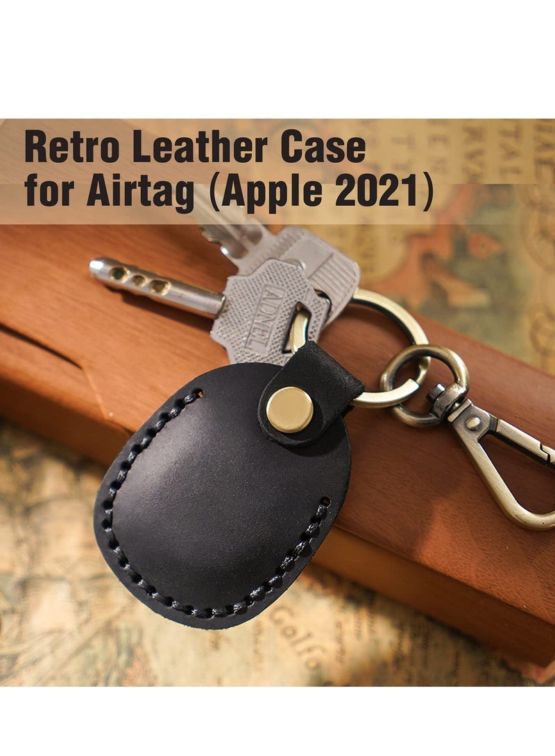 Excefore Airtag Leather Case Cover Portable Handmade Genuine Leather AirTag Tracker Holder with Keychain Protective Case Cover Compatible for AirTag 2021  - Image 2