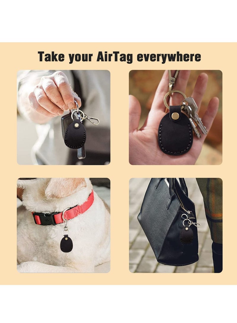 Excefore Airtag Leather Case Cover Portable Handmade Genuine Leather AirTag Tracker Holder with Keychain Protective Case Cover Compatible for AirTag 2021  - Image 5