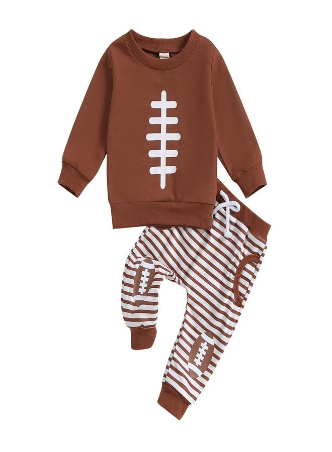 Socutebabe Football Baby Boy Clothes Baby Football Outfit Long Sleeve Sweatshirt Football Pants Cute Fall Winter Outfits (Brown, 6-12 Months) - Image 1