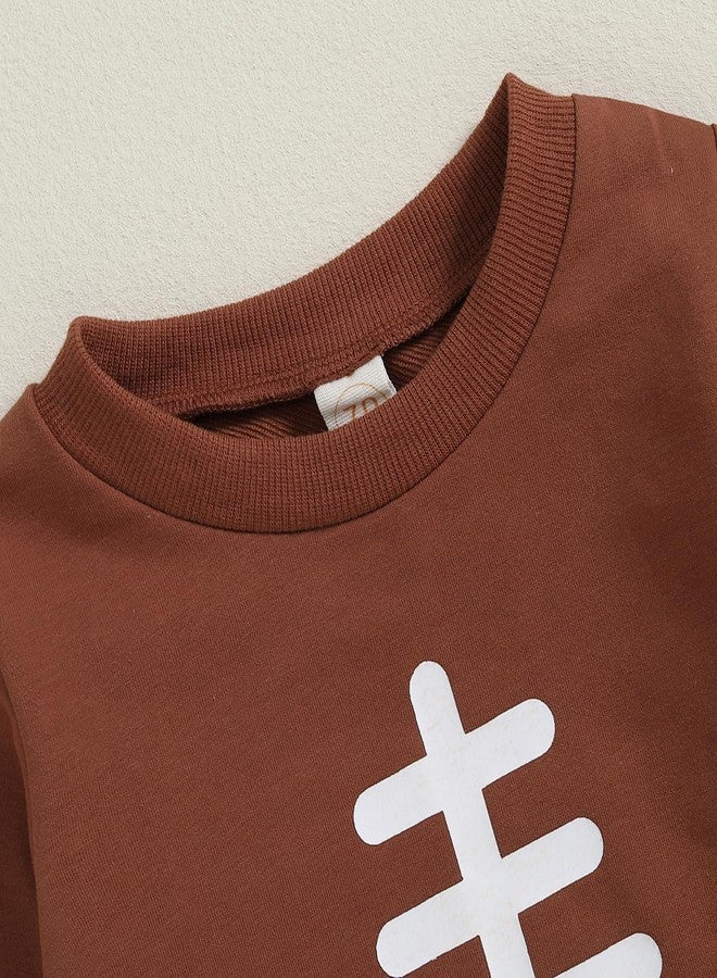 Socutebabe Football Baby Boy Clothes Baby Football Outfit Long Sleeve Sweatshirt Football Pants Cute Fall Winter Outfits (Brown, 6-12 Months) - Image 3