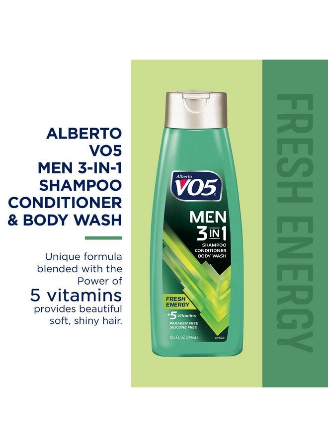 في او 5 شامبو وبلسم وغسول للجسم 3 في 1 للرجال من Erto Vo5 - 12.5 أونصة - طاقة منعشة - 5 فيتامينات أساسية للمساعدة في تغذية وترطيب شعرك وبشرتك - فيتامين أ، ح، ج، ب5 وب3، متعدد (11304) - Image 2
