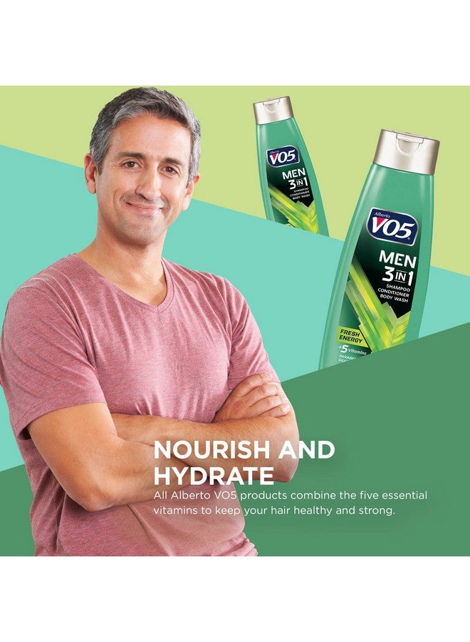 في او 5 شامبو وبلسم وغسول للجسم 3 في 1 للرجال من Erto Vo5 - 12.5 أونصة - طاقة منعشة - 5 فيتامينات أساسية للمساعدة في تغذية وترطيب شعرك وبشرتك - فيتامين أ، ح، ج، ب5 وب3، متعدد (11304) - Image 3