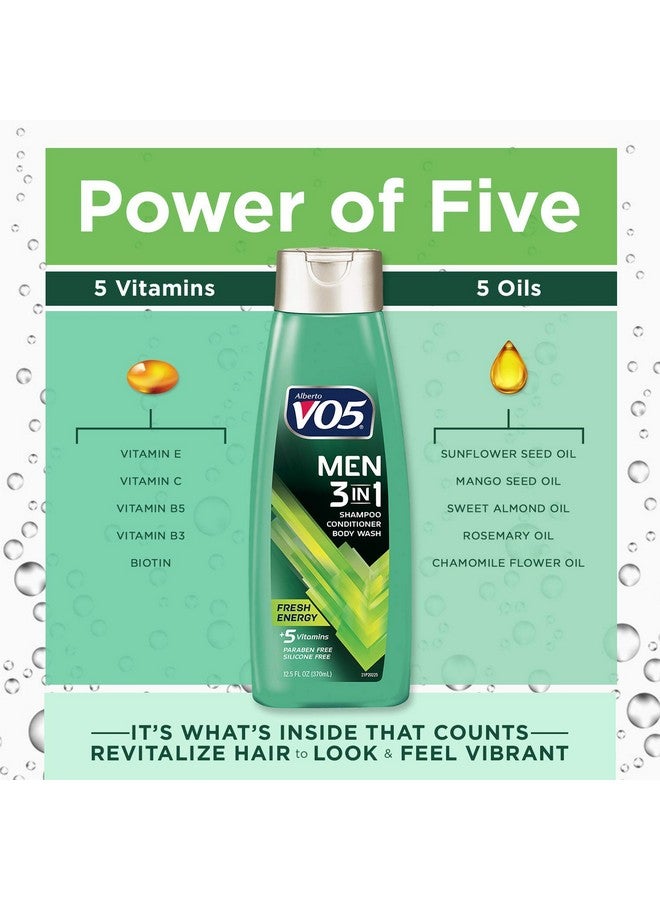 في او 5 شامبو وبلسم وغسول للجسم 3 في 1 للرجال من Erto Vo5 - 12.5 أونصة - طاقة منعشة - 5 فيتامينات أساسية للمساعدة في تغذية وترطيب شعرك وبشرتك - فيتامين أ، ح، ج، ب5 وب3، متعدد (11304) - Image 4
