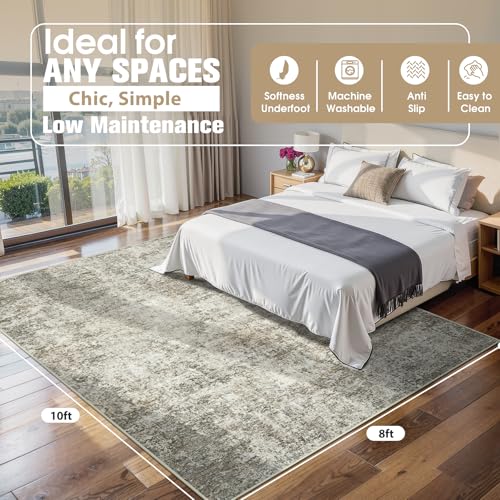 Aelenmu 8x10 Area Rugs for Living Room Rug Washable: Abstract Large Rug for Dining Room Bedroom Carpet Non Slip 8 by 10 Indoor Modern Nursery Home Office Beige Brown - Image 2