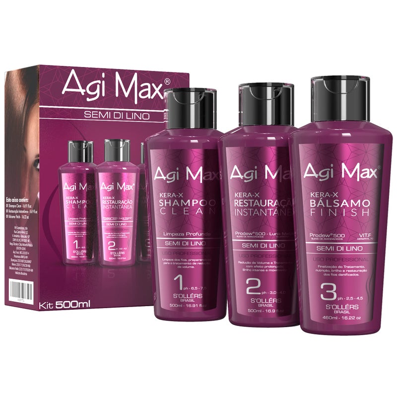 Agi Max Brazilian Natural Keratin Hair Treatment Kit for Straightening Curls and Frizz Reducing Dry Damage Nourish and Hydrate Root to Tip Support Color Treated Styles  1 liter 3 Steps 3 x 500ml