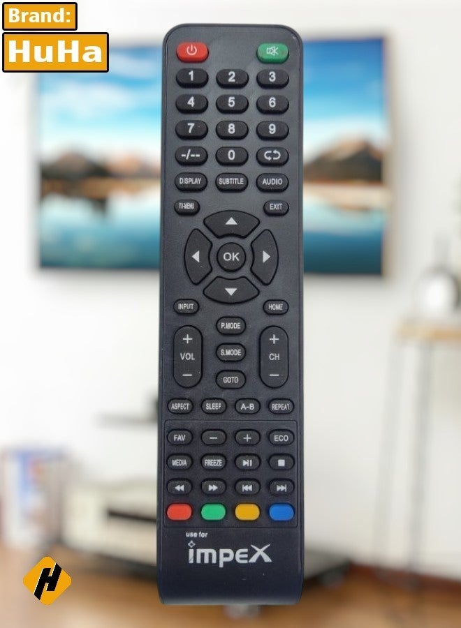 HuHa Impex TV Remote - Replacement Remote Control Compatible For Impex Smart LCD LED TVs - Black