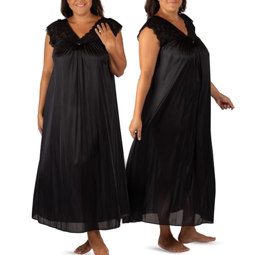 Shadowline Women's Silhouette 53 Inch Short Cap Sleeve Long Gown, Black, Medium - Image 5