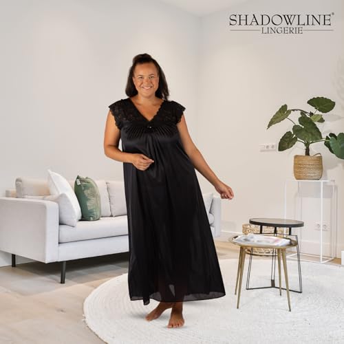 Shadowline Women's Silhouette 53 Inch Short Cap Sleeve Long Gown, Black, Medium - Image 2