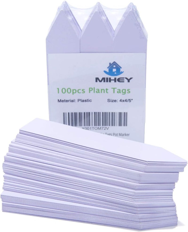 Mihey 100 Pcs 4 Inch Plastic Nursery Garden Stake Tags Plant Seed Garden Labels Pot Marker White - Image 1