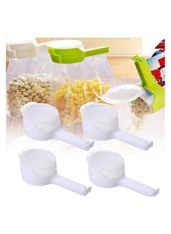 4Pcs Bag Clip with Pour Spout, Bag Spout Clips, Food Bag Clips with Pour Spouts, Bag Clips for Food, Bag Sealing Clip with Pour Spout, Reusable Plastic Cap Sealer Clips, for Snack (White)