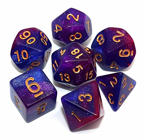 CREEBUY Polyhedral DND Glitter Dice Set for Dungeon and Dragons DD RPG Role Playing Games Blue Mixed Purple Nebula Dice - Image 1