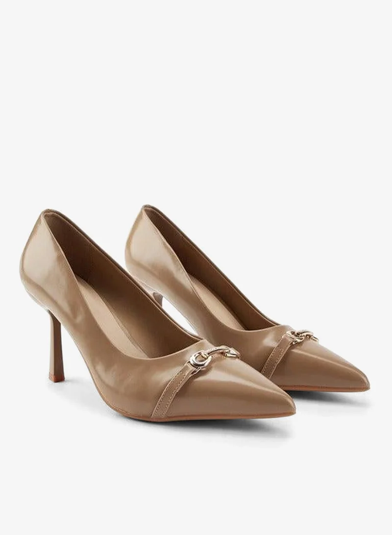 Flora Bella By Shoexpress NUDE Metallic Accent Pointed Toe Pumps with Stiletto Heel for Women | Best Price UAE