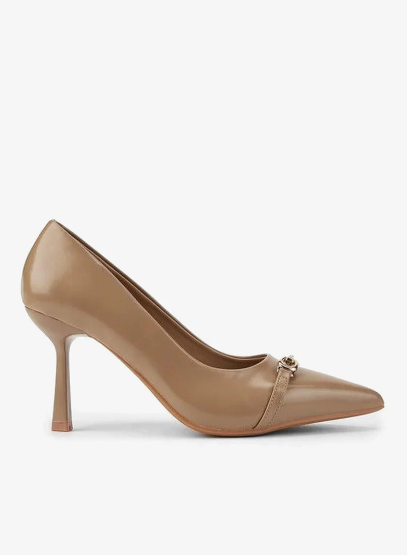 Flora Bella By Shoexpress NUDE Metallic Accent Pointed Toe Pumps with Stiletto Heel for Women | Best Price UAE