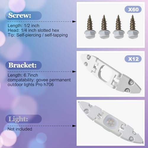 Cinnvoice Gable Light Clips Compatible with Govee H706 with Screws Compatible with Govee Pro Permanent Outdoor Lights with Roof Pitches Cable ManagementWhite12 Pack - Image 3