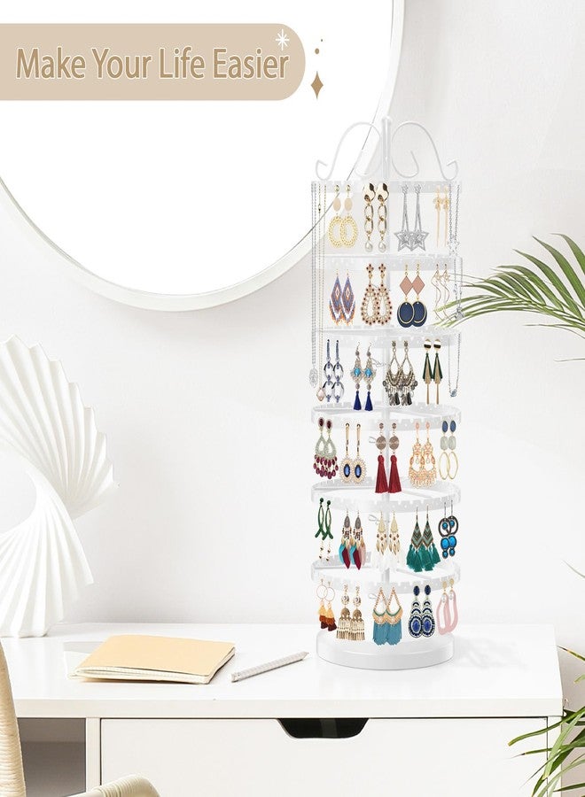 LASZOLA 6 Tier White Earring Holder Organizer Tree Women Display Storage for Stud and Hoop, Large Cool Rotating Clip Stand for Pierced and Dangle Earring, Vertical Metal Tower Carousel with 480 Holes - Image 5