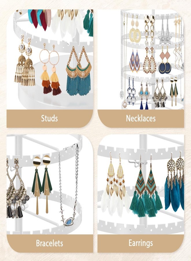 LASZOLA 6 Tier White Earring Holder Organizer Tree Women Display Storage for Stud and Hoop, Large Cool Rotating Clip Stand for Pierced and Dangle Earring, Vertical Metal Tower Carousel with 480 Holes - Image 4