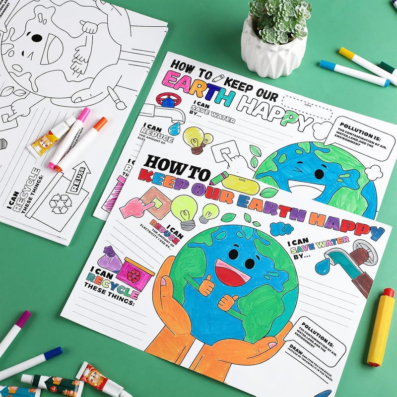 Geyoga Geyoga 36 Pcs Earth Day Coloring Poster Crafts for Kids 13 x 10 Inch DIY Earth Day Coloring Poster Bulk for Kids Toddlers School Classroom Home Party Favors - Image 3