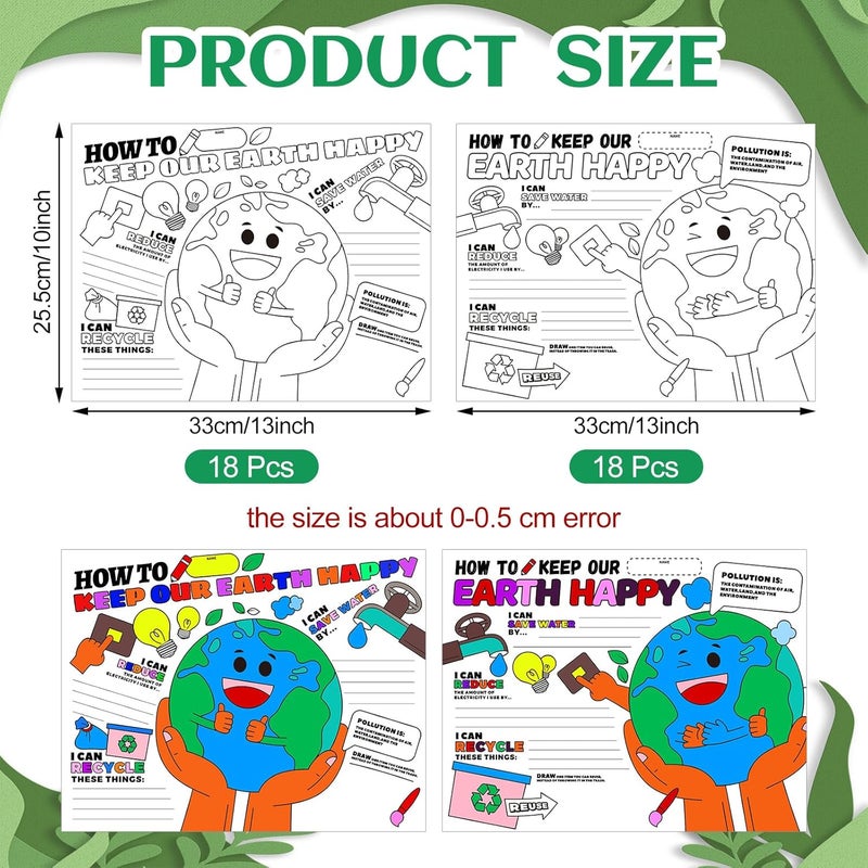 Geyoga Geyoga 36 Pcs Earth Day Coloring Poster Crafts for Kids 13 x 10 Inch DIY Earth Day Coloring Poster Bulk for Kids Toddlers School Classroom Home Party Favors - Image 2
