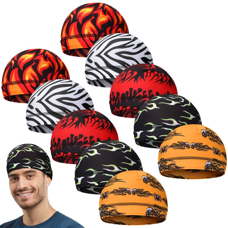Tarpop 10 Pcs Men Skull Caps Cooling Welding Hard Helmet Liner Cycling Skull Caps Wicking Beanie Do Rag Head Wrap for Men(Cool Style) Multicolour - Image 1