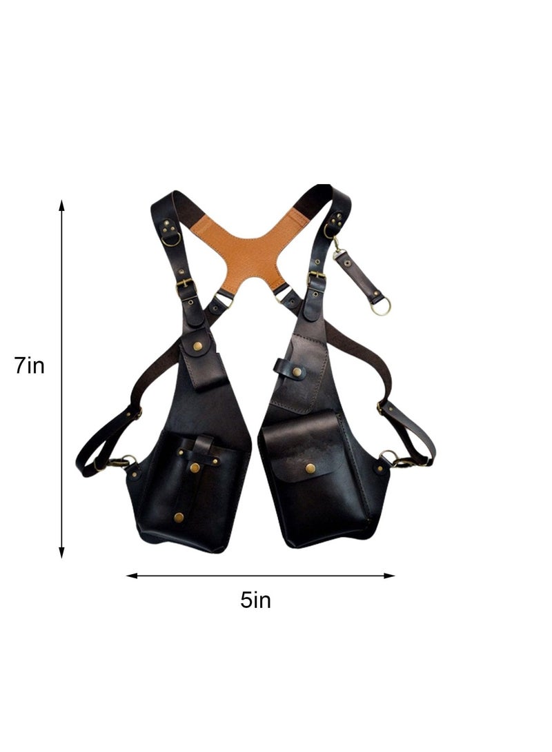 Excefore Handmade black leather shoulder holster, Adjustable Straps Anti-Theft Hidden Underarm Strap Vest Accessories, Ideal For Cosplay, Renaissance Costumes And Steampunk Parties, Black  - Image 5