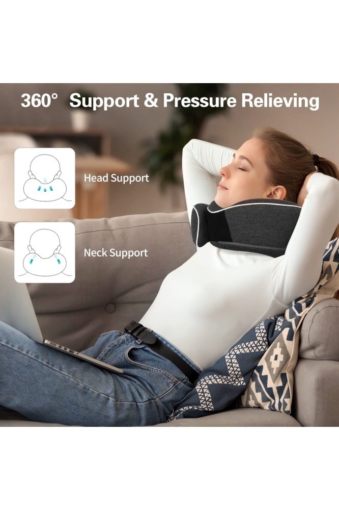 GGEROU Travel Pillow Airplane Neck Pillow for Travel, Plane Pillow Flight 360°Support Travel Pillow with Eye Mask, Earplugs, Carry Bag Dark Grey - Image 3