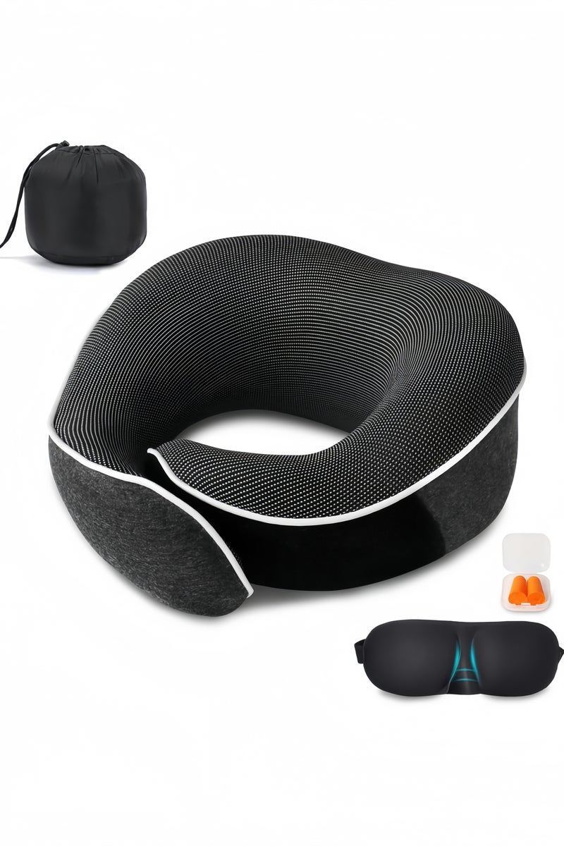 GGEROU Travel Pillow Airplane Neck Pillow for Travel, Plane Pillow Flight 360°Support Travel Pillow with Eye Mask, Earplugs, Carry Bag Dark Grey - Image 1