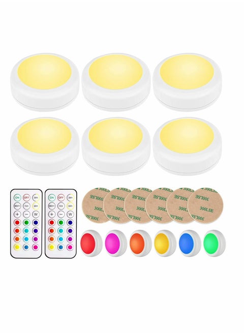 LED Puck Lights with Remote Control, Wireless Under Cabinet Lighting, Battery Powered Lights, Stick on Color Changing Dimmer and Timer, AA Operated Closet Light, 6 Pack