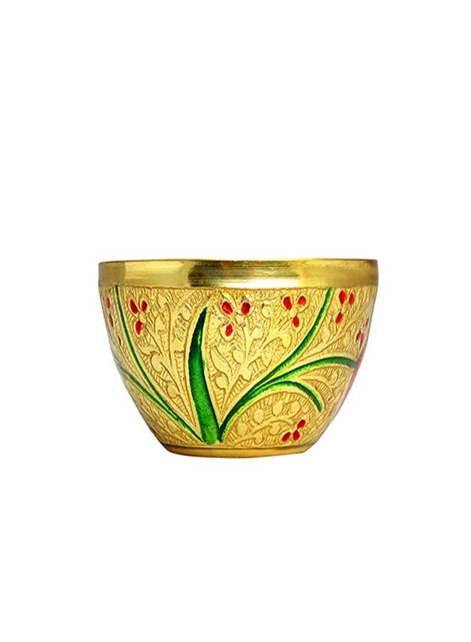 Aditri Creation Set of 2 Decorative Pooja Bowls Multipurpose Pooja small Brass Katori Prasad Bowls pooja articles Indian Traditional Festival Housewarming Puja Decoration Items (Size :- 3" Inches ) (Single Minakari) - Image 1