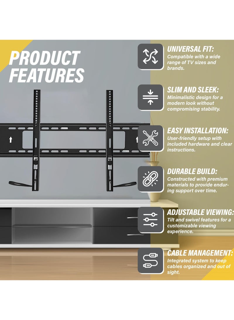 أزتك حامل جدار تلفاز ثابت متين للشاشات من 55 إلى 120 بوصة LED و LCD و OLED بحد أقصى VESA 900x600 وسعة تحميل تصل إلى 150 كجم، إطار فولاذي قوي جدًا، تصميم منخفض الهيئة (أسود) - Image 2