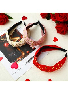Hotop 3 Pcs Valentine'S Day Heart Knotted Headband For Women Girls Studded Heart Headbands Pink Red White Heart Hair Accessories Wide Hair Bands For Valentine'S Day Costume Party Gift  - Image 3