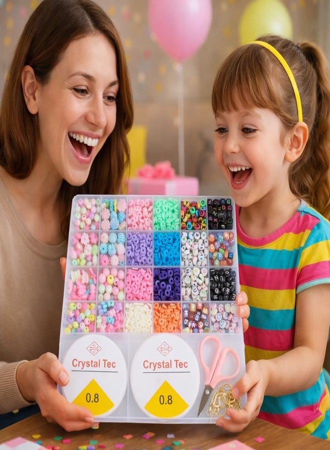 Ambitieux Bracelet Making Kit for Girls | DIY Jewellery Craft Set with 24 Types of Beads, Elastic Rolls & Scissors | Creative Art & Craft Gift Toy for Kids Girls Age 4–12 Years (Clay multicolor alphabet) - Image 3