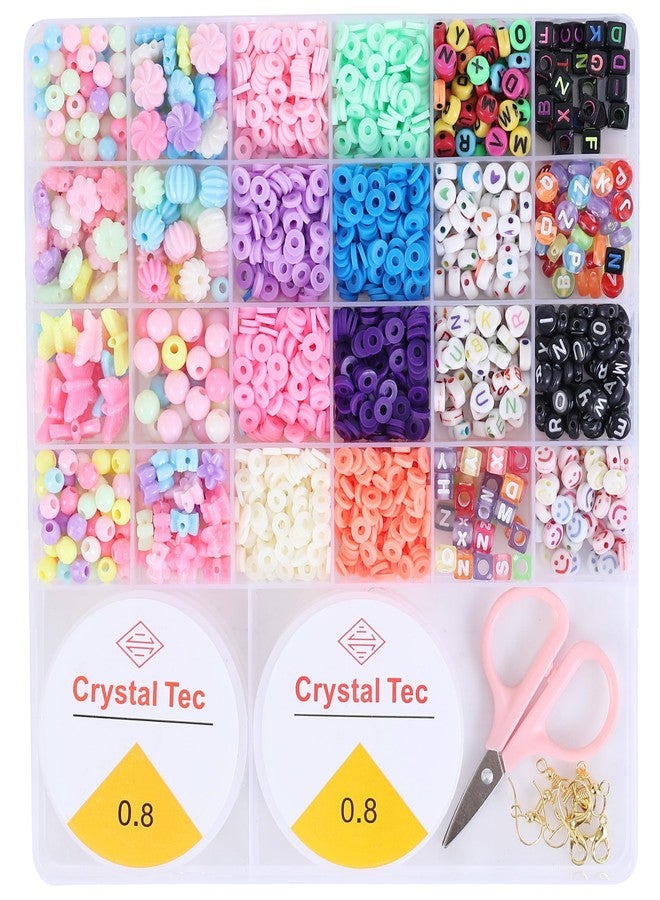 Ambitieux Bracelet Making Kit for Girls | DIY Jewellery Craft Set with 24 Types of Beads, Elastic Rolls & Scissors | Creative Art & Craft Gift Toy for Kids Girls Age 4–12 Years (Clay multicolor alphabet) - Image 1