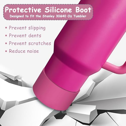 vikgle Stanley Cup Accessories Set,Including 2 Pcs 0.4in Straw Cover, 1 Silicone Spill-Proof Stopper Set of 3, 1 Cute Heart Handle Charm, 1 Silicone Boot Fits Stanley 40&30 Oz Tumbler (Fuchsia) - Image 4
