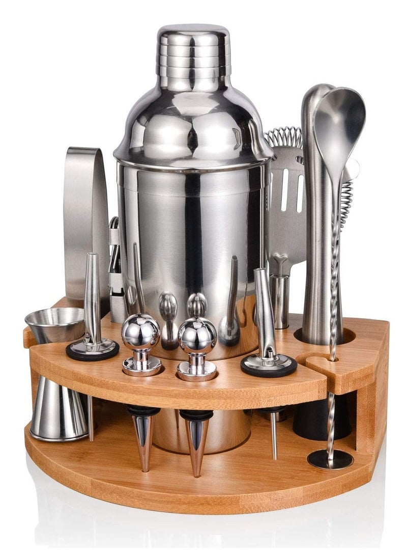 Captaintech Shaker Set, 12 Pcs Bartender Kit for Drink Mixing, Stainless Steel Bar Tools with Bamboo Stand, Perfect Home Bar Tool Set (750ml)  - Image 1