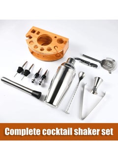 Captaintech Shaker Set, 12 Pcs Bartender Kit for Drink Mixing, Stainless Steel Bar Tools with Bamboo Stand, Perfect Home Bar Tool Set (750ml)  - Image 2