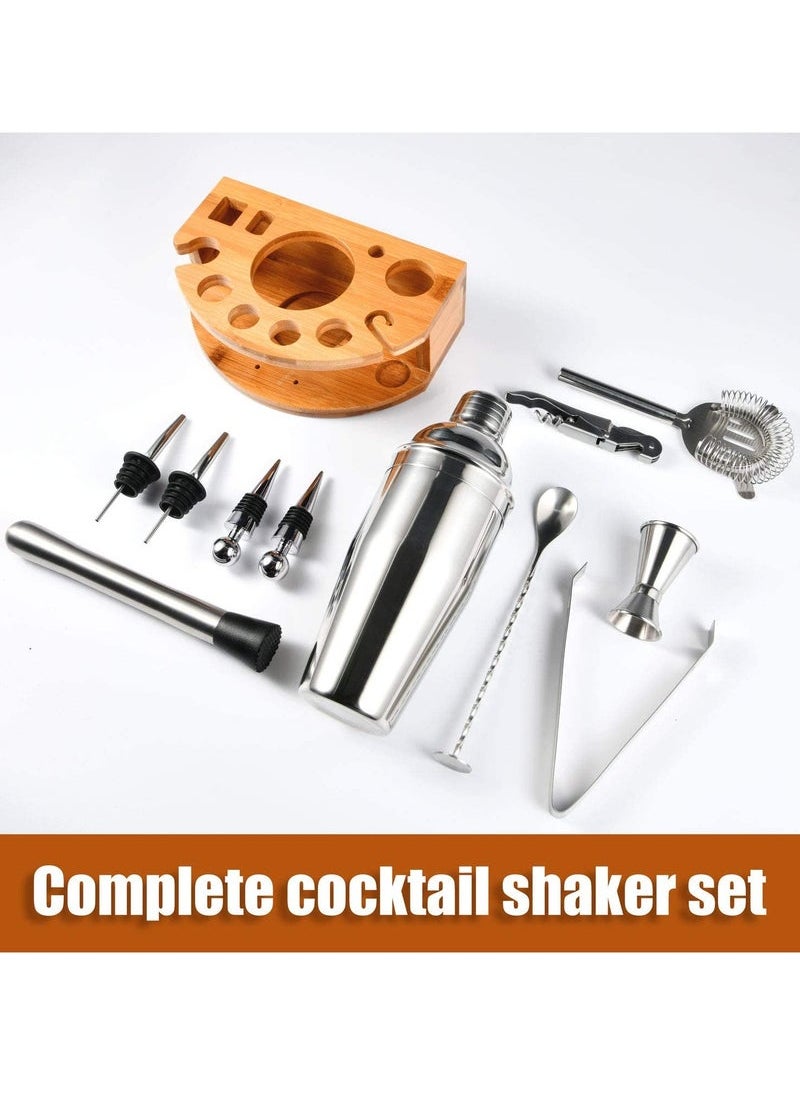 Captaintech Shaker Set, 12 Pcs Bartender Kit for Drink Mixing, Stainless Steel Bar Tools with Bamboo Stand, Perfect Home Bar Tool Set (750ml)  - Image 2