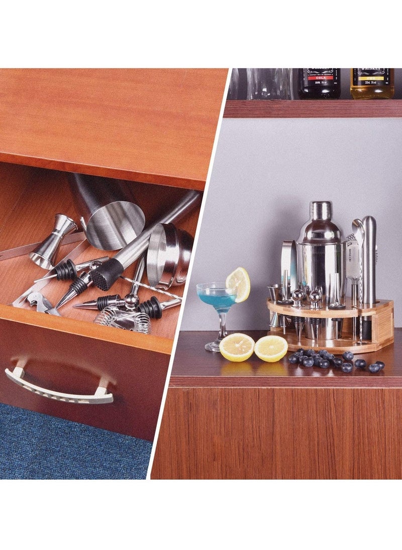 Captaintech Shaker Set, 12 Pcs Bartender Kit for Drink Mixing, Stainless Steel Bar Tools with Bamboo Stand, Perfect Home Bar Tool Set (750ml)  - Image 3
