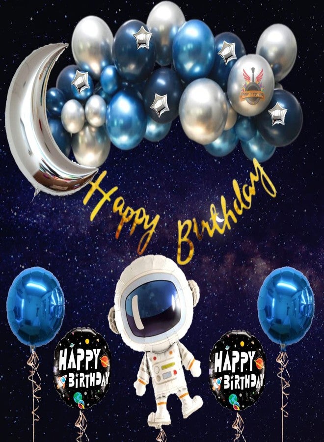 Party town space theme decoration combo for boys and girls theme birthday party with Metallic balloons | Astronaut foil balloons | Mini star foil | Balloon arc | Glue dots - (Pack of 68) (Space) - Image 1