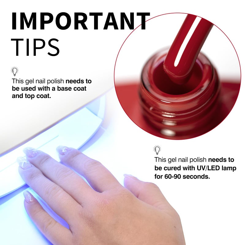 CANNI Red Gel Polish, 1Pcs Deep Dark Red Color Nail Polish Gel High Gloss Soak Off UV French Nail Manicure Salon DIY - Image 4