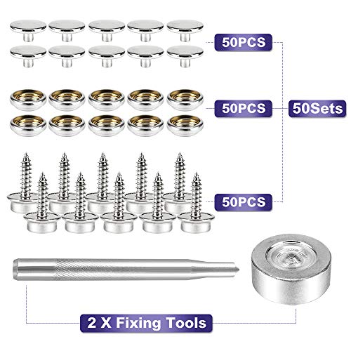 Meifuly 150 PCS Canvas Snap Kit with 2 Pcs Setting Tool - Marine Grade Stainless Steel 3/8" Socket Canvas Button Fastener Kit & Upholstery Boat Cover Snap Button Fastener Tool for DIY Cover Furniture - Image 3