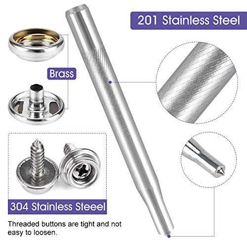 Meifuly 150 PCS Canvas Snap Kit with 2 Pcs Setting Tool - Marine Grade Stainless Steel 3/8" Socket Canvas Button Fastener Kit & Upholstery Boat Cover Snap Button Fastener Tool for DIY Cover Furniture - Image 5
