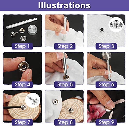 Meifuly 150 PCS Canvas Snap Kit with 2 Pcs Setting Tool - Marine Grade Stainless Steel 3/8" Socket Canvas Button Fastener Kit & Upholstery Boat Cover Snap Button Fastener Tool for DIY Cover Furniture - Image 4