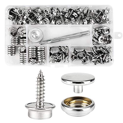 Meifuly 150 PCS Canvas Snap Kit with 2 Pcs Setting Tool - Marine Grade Stainless Steel 3/8" Socket Canvas Button Fastener Kit & Upholstery Boat Cover Snap Button Fastener Tool for DIY Cover Furniture - Image 1