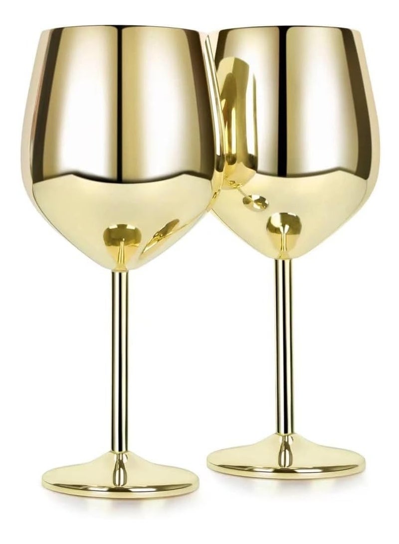 SYOSI Stainless Steel Unbreakable Stemmed Glasses, Steel Goblets gold 17 oz Goblets Red, Shatterproof BPA Free Great for Outdoor Events, Picnic (2PCS,Gold) - Image 1