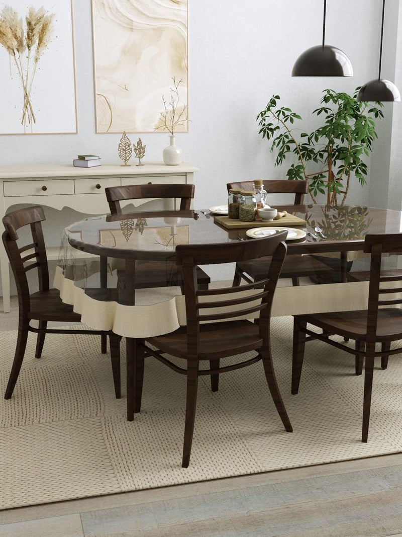 Clasiko 6 Seater Oval Dining Table Cover; 60x90 Inches or 152x228 Cms; Material - PVC; Anti Slip; Cream Lace - Image 2