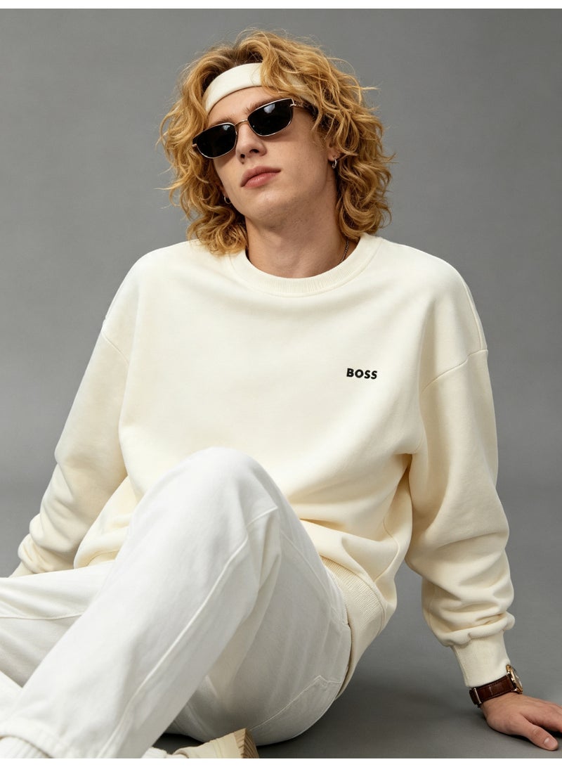 BOSS Men’s and Women’s Crew Neck Sweatshirt Casual Long Sleeve Top Cream - Image 4