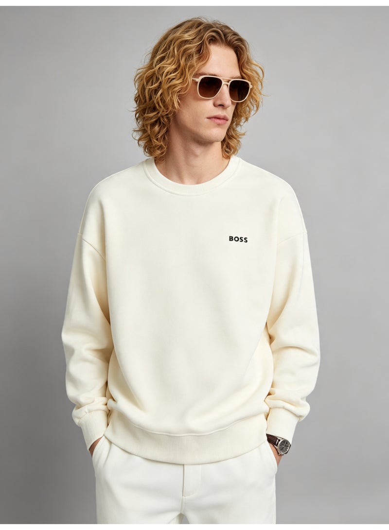 BOSS Men’s and Women’s Crew Neck Sweatshirt Casual Long Sleeve Top Cream - Image 1