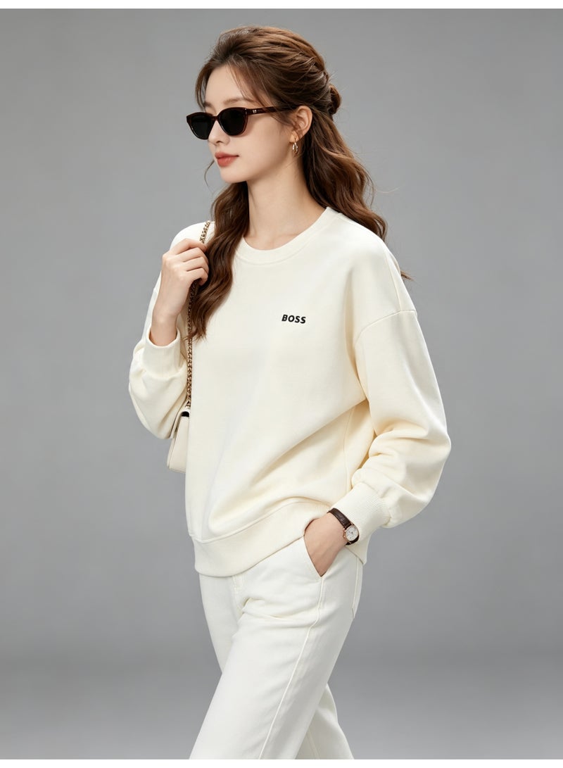 BOSS Men’s and Women’s Crew Neck Sweatshirt Casual Long Sleeve Top Cream - Image 5