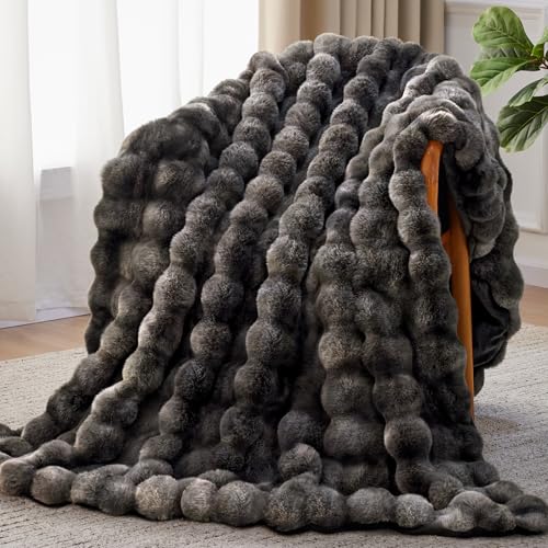 Anysay Faux Fur Throw Blanket, 1000GSM Fluffy Soft Bubble Blanket for Couch Bed, Cozy Plush Warm and Thick Rabbit Blanket for Living Room Bedroom 60''*80'' Tie-dye Grey - Image 1