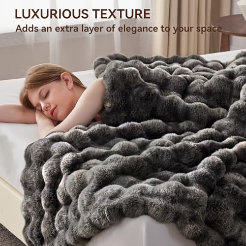 Anysay Faux Fur Throw Blanket, 1000GSM Fluffy Soft Bubble Blanket for Couch Bed, Cozy Plush Warm and Thick Rabbit Blanket for Living Room Bedroom 60''*80'' Tie-dye Grey - Image 5